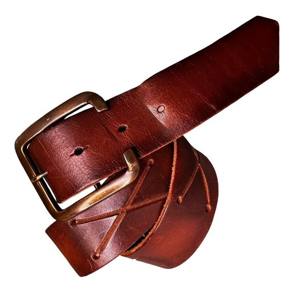 Vintage Y2K GAP Factory Brown Leather X Belt - Picture 1 of 5